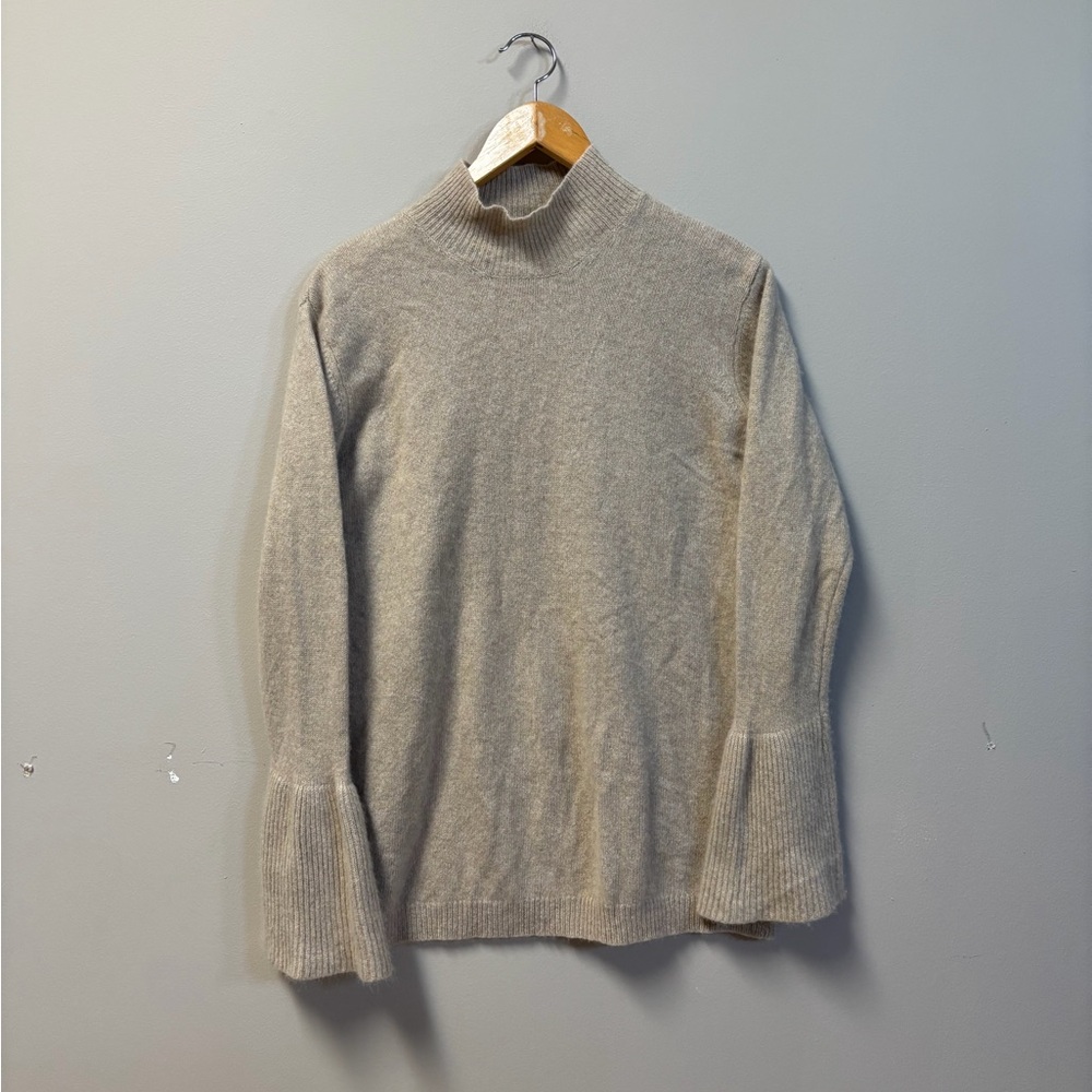 Malo 100% Italian Cashmere Mock Neck Bell Sleeves Soft Knit Sweater Cream M